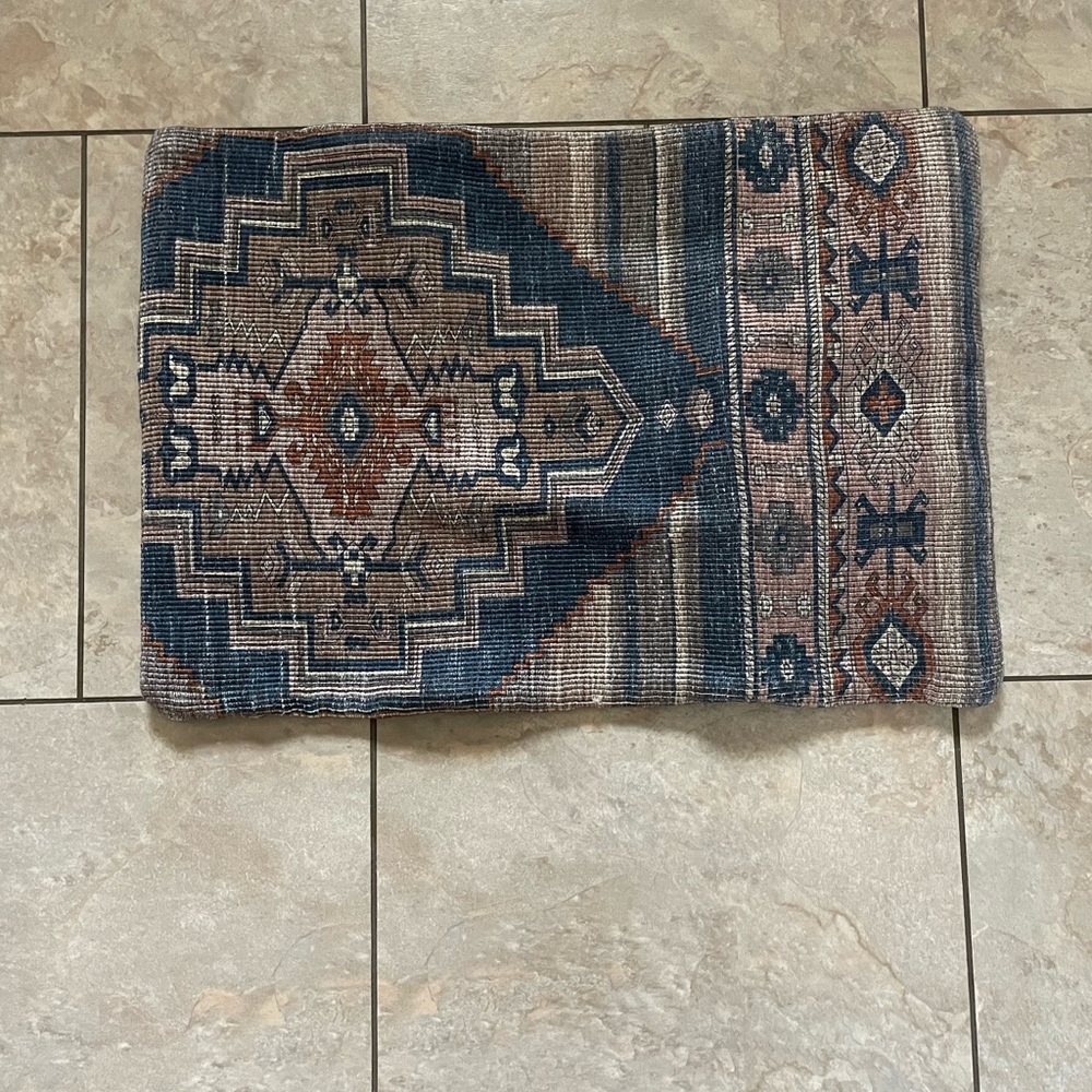 Arhaus 24" W x 16" L Turkish Inspired Woven Pillow Cover Steel Blue, Tan, Cream